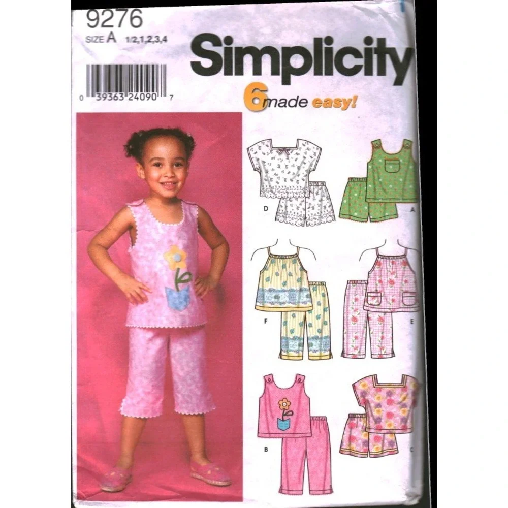 Simplicity 9276 Toddlers Tops Shorts Pants‎ Sewing Pattern Size A 1/2 CUT